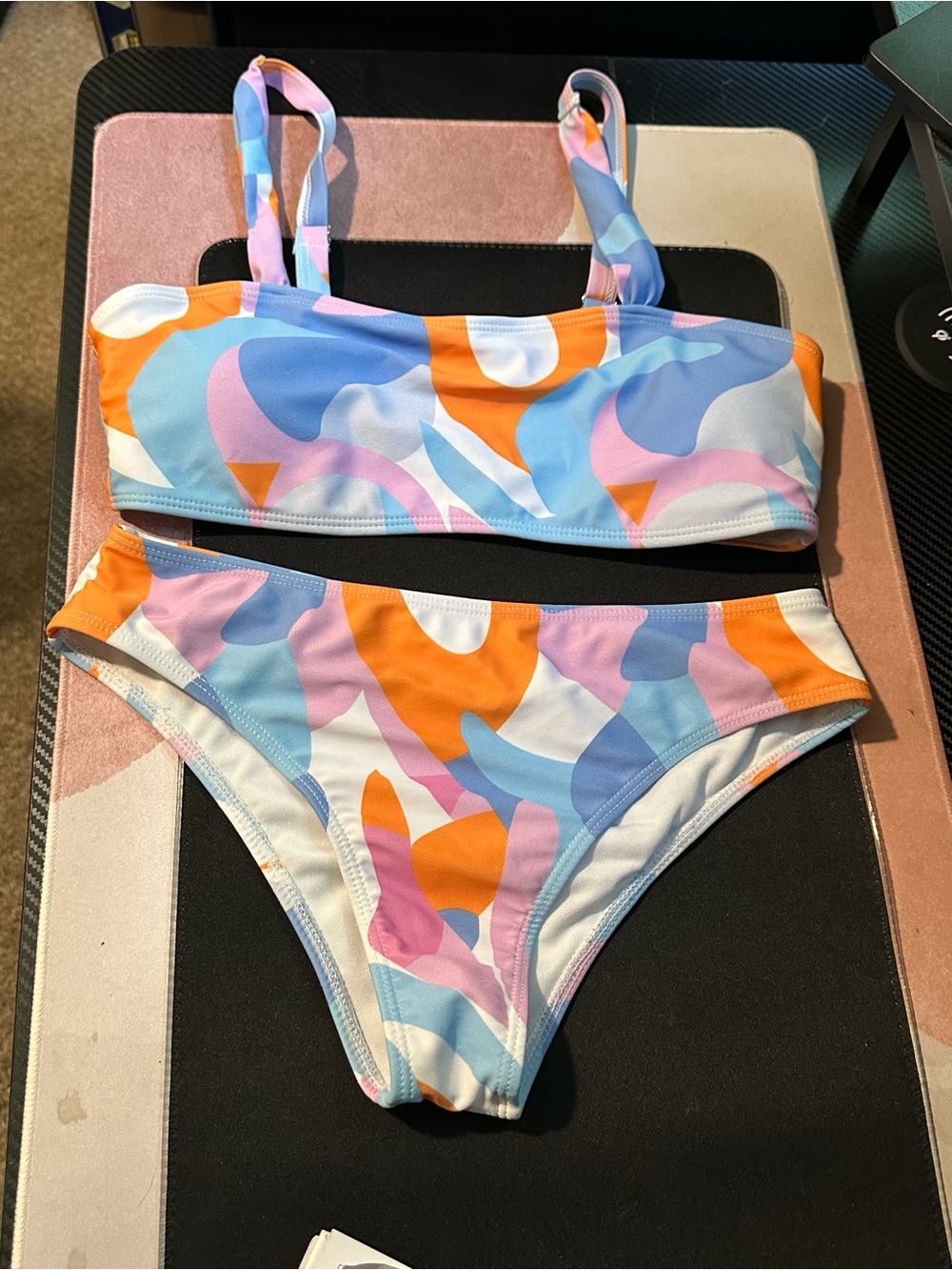 Pastel Multicolor Abstract Bikini Set Adjustable Strap High Waist Size Medium